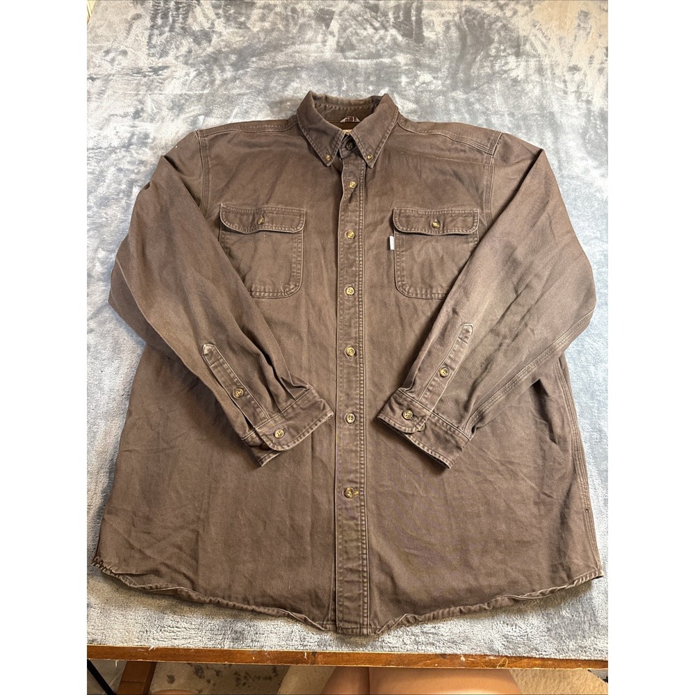 Carhartt Mens XL Regular Fit Long Sleeve Button Down Shirt Gravel Brown GVL Work